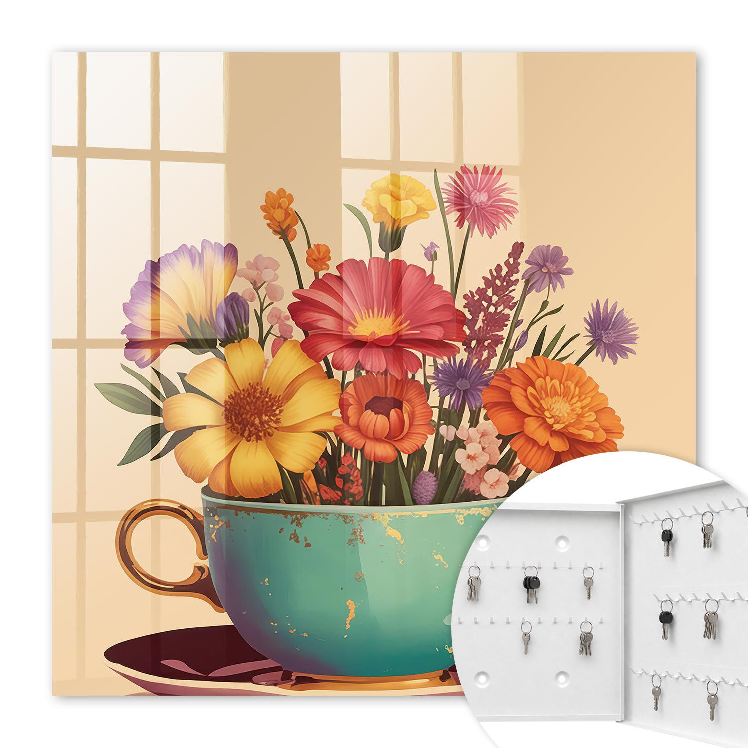 SCHLÜSSELBOX Weiß 30x30 cm – Türöffnung nach rechts - Blumenbecher - Türkis, Metall (30/30/5cm) - TULUP