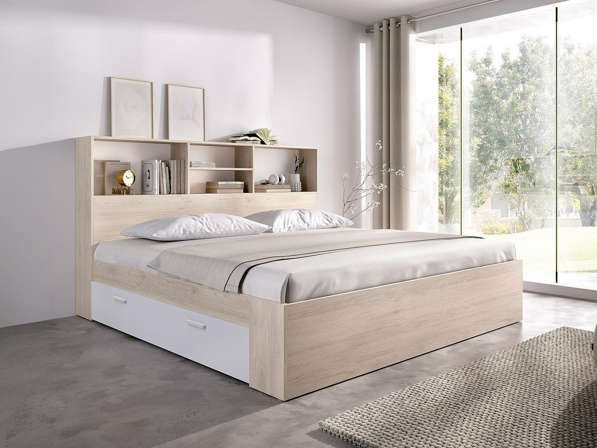 BETTRAHMEN - 2 Personen - holz - naturfarben hell, weiß Vardiel - Naturfarben/Weiß, Holz (140/190cm) - Vente-Unique