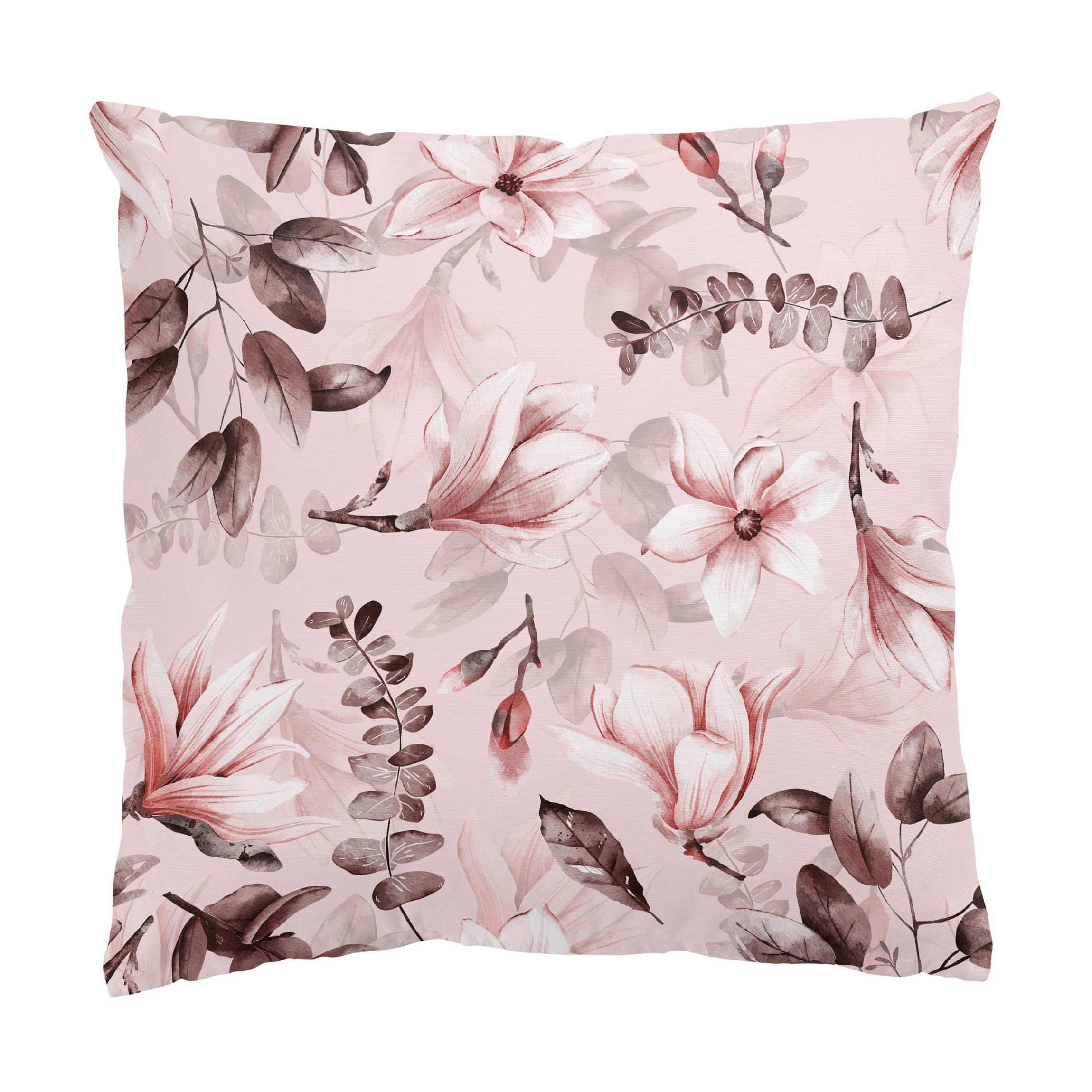 KISSENBEZUG Blüten mit Grauen Blättern vor Rosa 40/40 cm - Rosa, Textil (40/40cm) - Bilderwelten