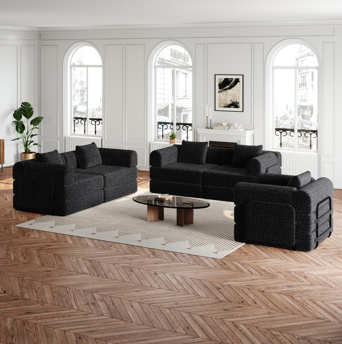 SCHLAFSOFA 2-in-1 in Schwarz – klappbar mit Stauraum in der Armlehne - Schwarz, Textil (183.8/69.8/274cm) - BEAOK