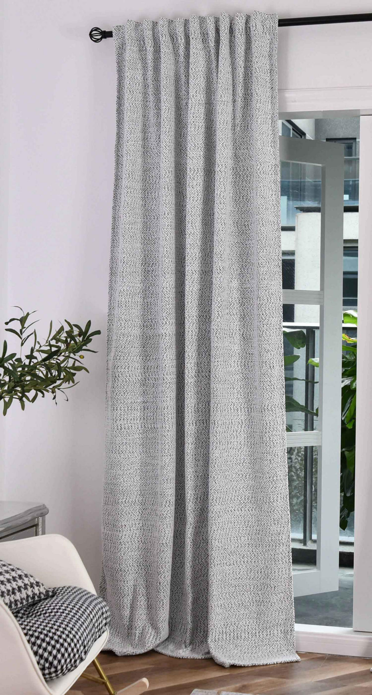 VORHANG CHENILLE MONTANA HxB 245x140 cm Weiß Schwarz - Weiß, Textil (140/245cm) - Gardinenbox