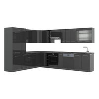 ECKKÜCHE Fame-Line, Anthrazit Hochglanz/Anthrazit, 347 x 257 cm, AP Anthrazit - Schwarz Hochglanz/Anthrazit, Holzwerkstoff (347/206.8/60cm) - Vicco