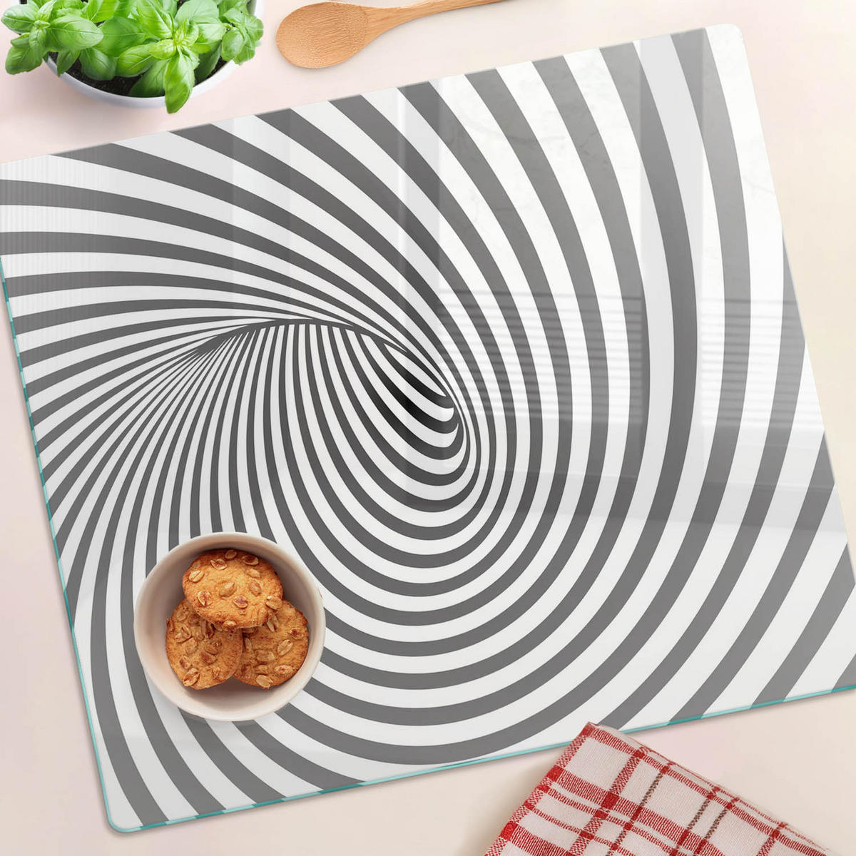 GLASPLATTE 60x52 cm Spirale mit Streifen - Grau, Glas (60/0.4/52cm) - TULUP