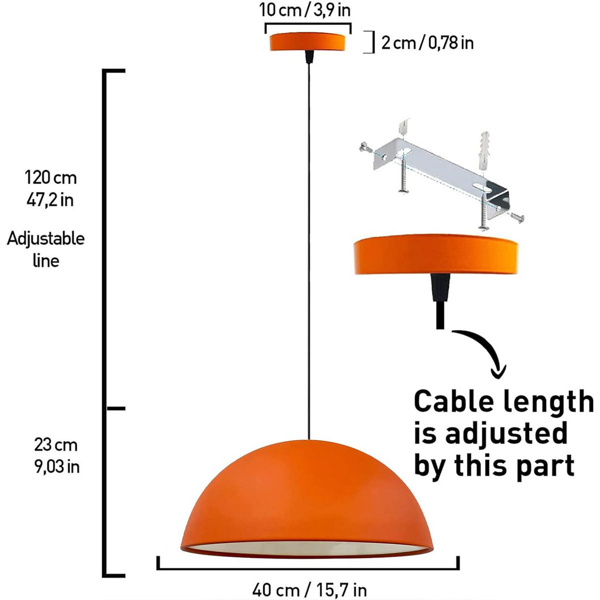 PENDELLEUCHTE Lipeo 40/23 - Orange, Metall (23/40/20cm) - Bamyum