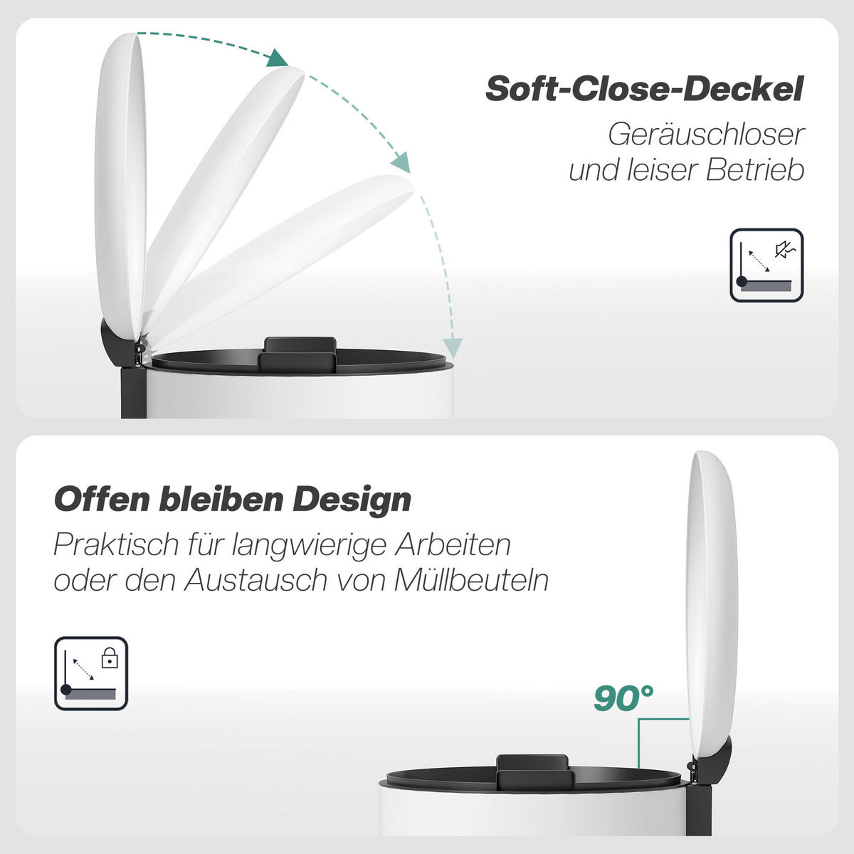 MÜLLEIMER 30L Treteimer mit Deckel Fußpedal Inneneimer, Wohnzimmer Büro Metall - Weiß, Kunststoff (30/63.5/36cm) - HOMCOM