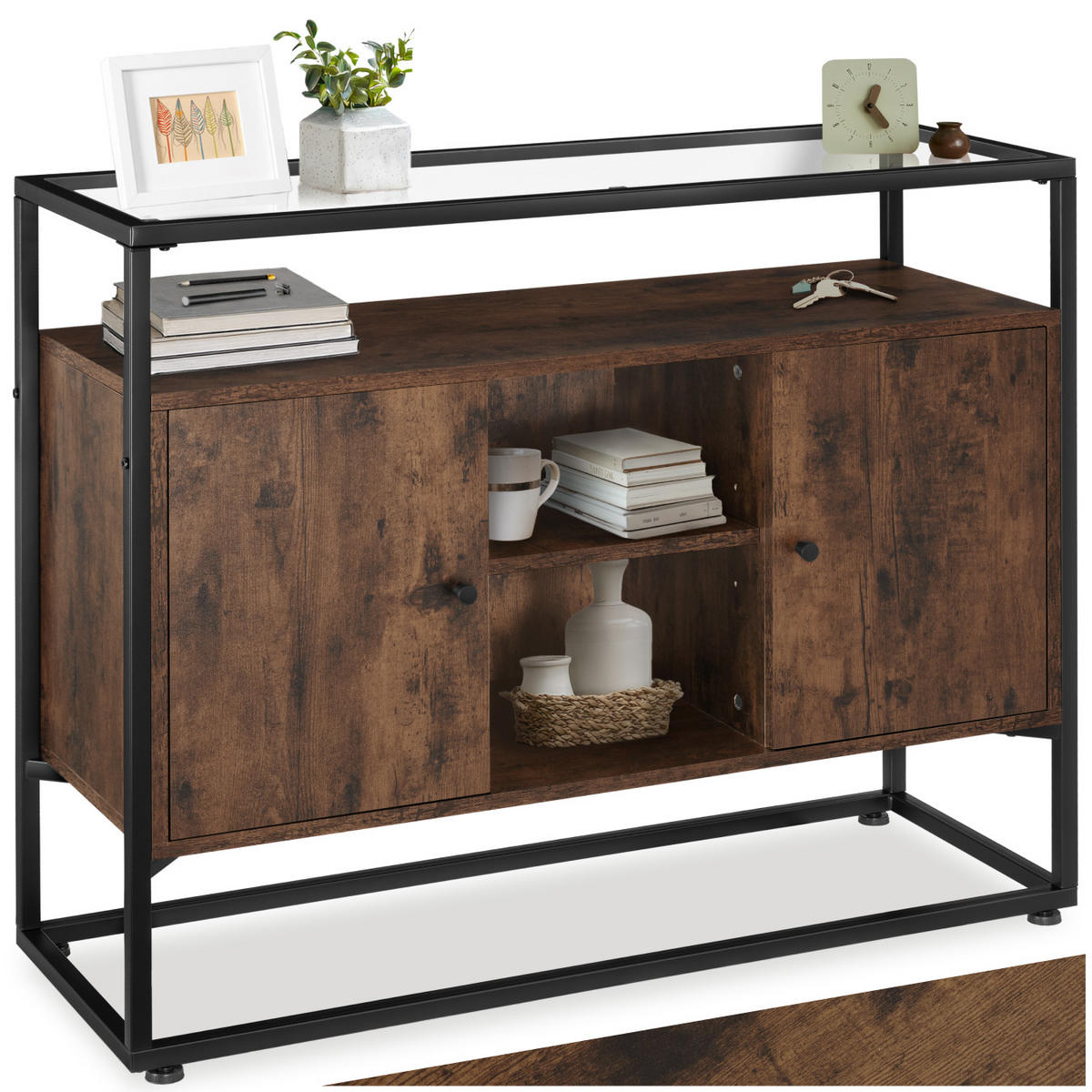 SIDEBOARD Oldham,100 x 38 x 80,5 cm,Industrial Holz dunkel, rustikal - Rostfarben, Holzwerkstoff (38/80.5/100cm) - tectake