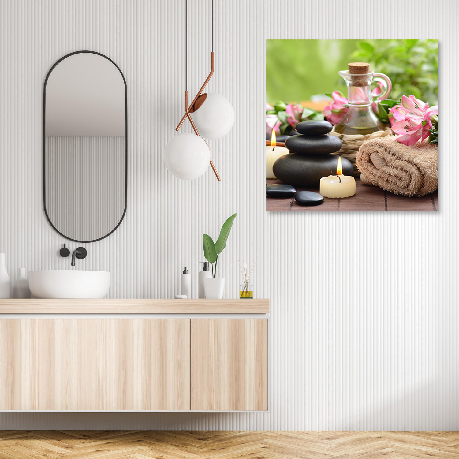 WANDBILD kerzen handtuch stein - Multicolor, Textil (50/50cm) - Feeby