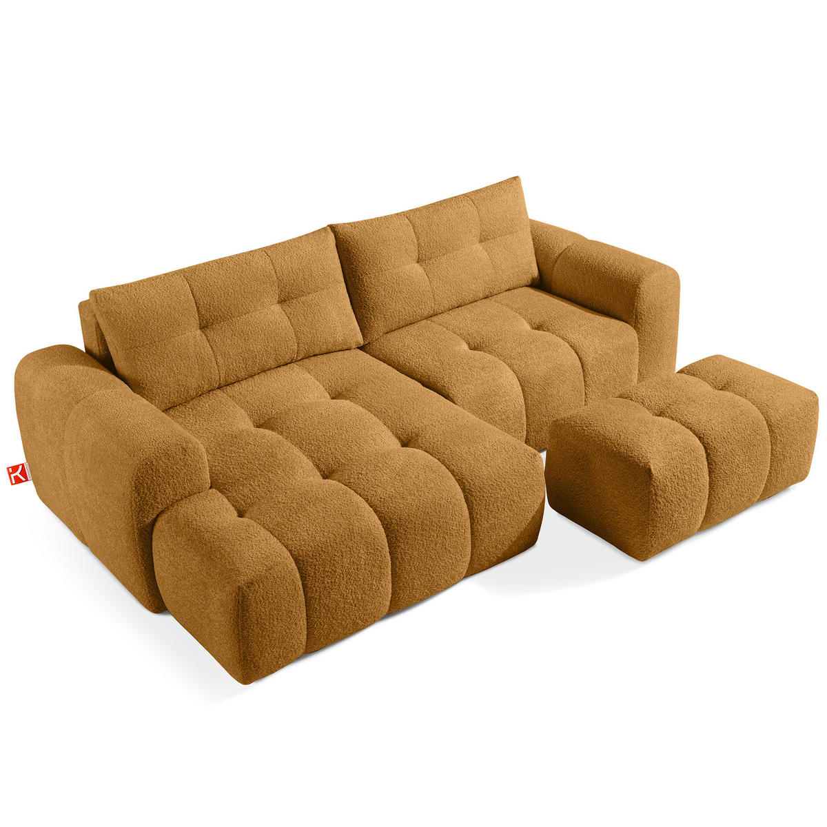 ECKSOFA MIT HOCKER RAVIA, Bouclé, Honigfarbe - Honig, Holz/Textil (96/50cm) - KONSIMO®