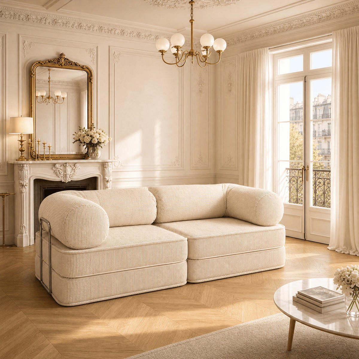 SOFA SURB Duo 100 Schlafsofa 2-Sitzer Khaki 200/100 cm - Chromfarben/Grün, Textil/Metall (200/70/100cm) - SURB