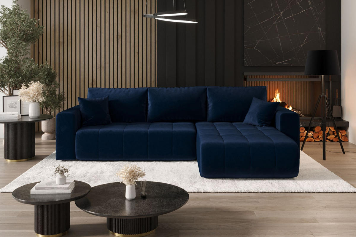 ECKSOFA mit schlaffunktion und bettkasten MILO, stoff MONOLITH, Dunkelblau, Rechts - Dunkelblau, Holz (280/190cm) - Kaiser Möbel