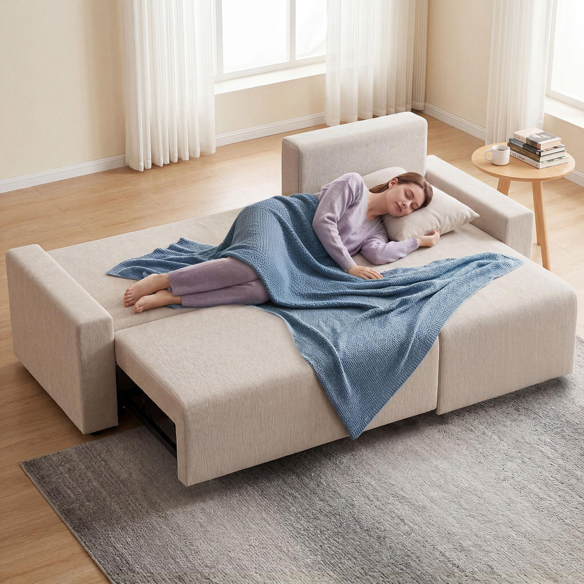 SCHLAFSOFA Polyester Beige - Beige/Schwarz, Holzwerkstoff/Kunststoff (125/86/226cm) - HOMCOM