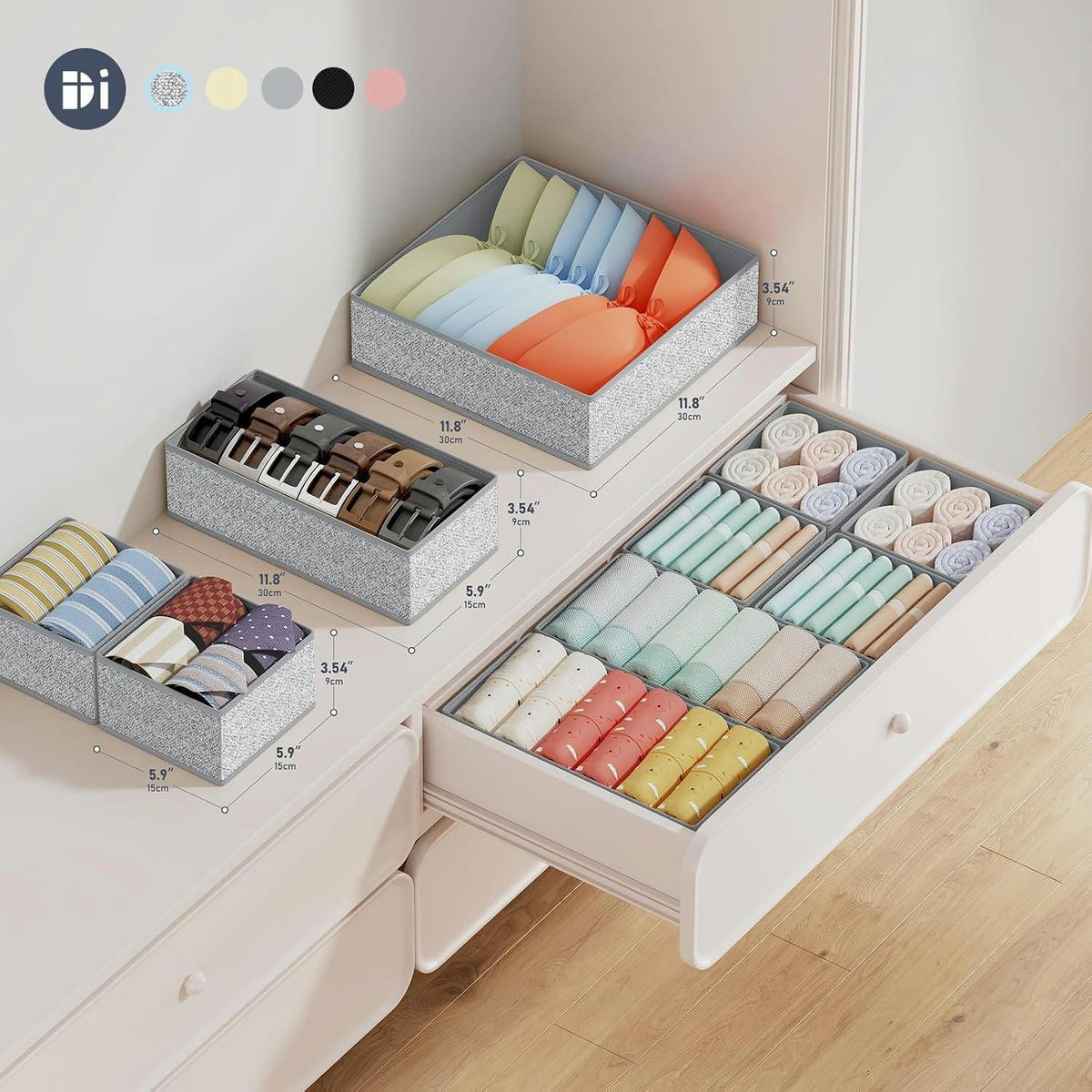SCHRANK Organizer 12-teiliges Set Grau - Multicolor, Textil (15/5/25cm)