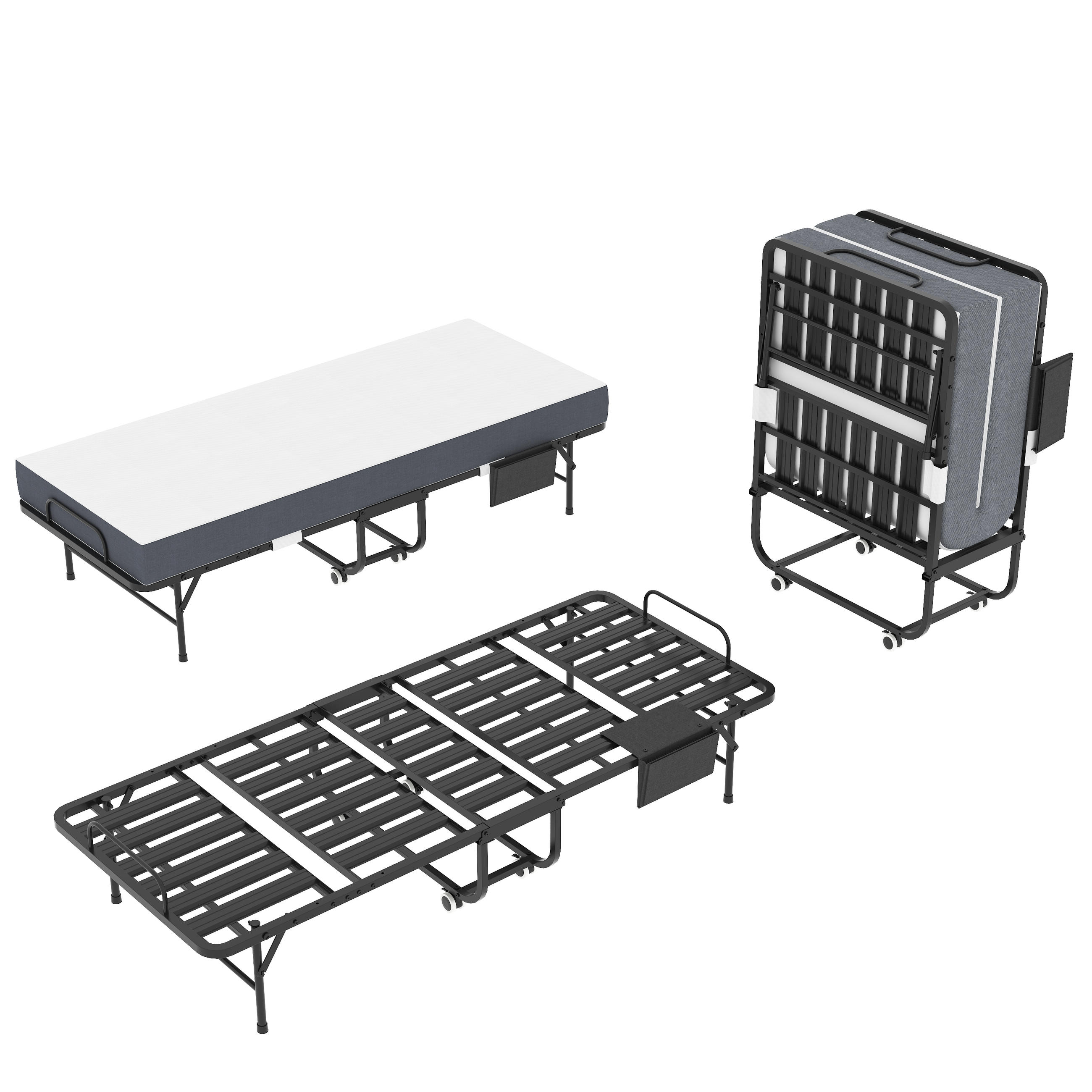 KLAPPBETT mit Matratze 80x190 cm Metall Schwarz - Schwarz, Metall (80/190cm) - Beauniv