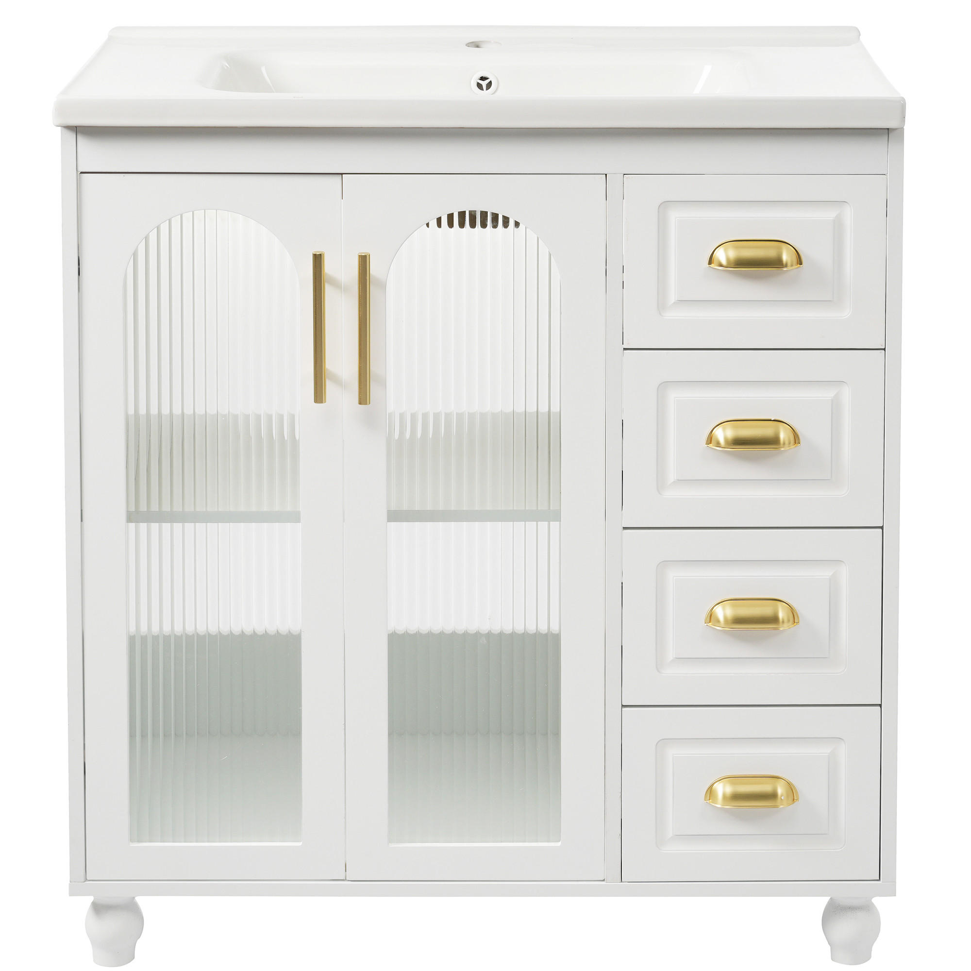 WASCHTISCH mit Unterschrank 80cm Keramikbecken Weiß - Weiß, Holzwerkstoff (80/90/47cm) - Urban Meuble