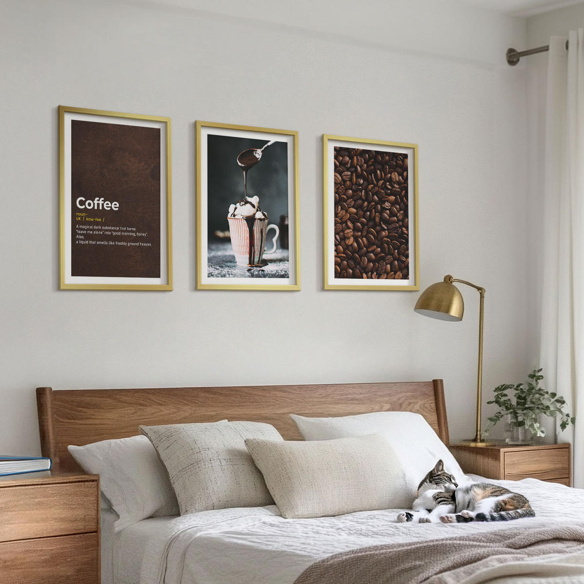 WANDBILDER 3er Set - 40x60 cm Goldrahmen - Kaffeegetränk mit Schlagsahne - Goldfarben, Kunststoff (40/60cm) - ArtPrintCave