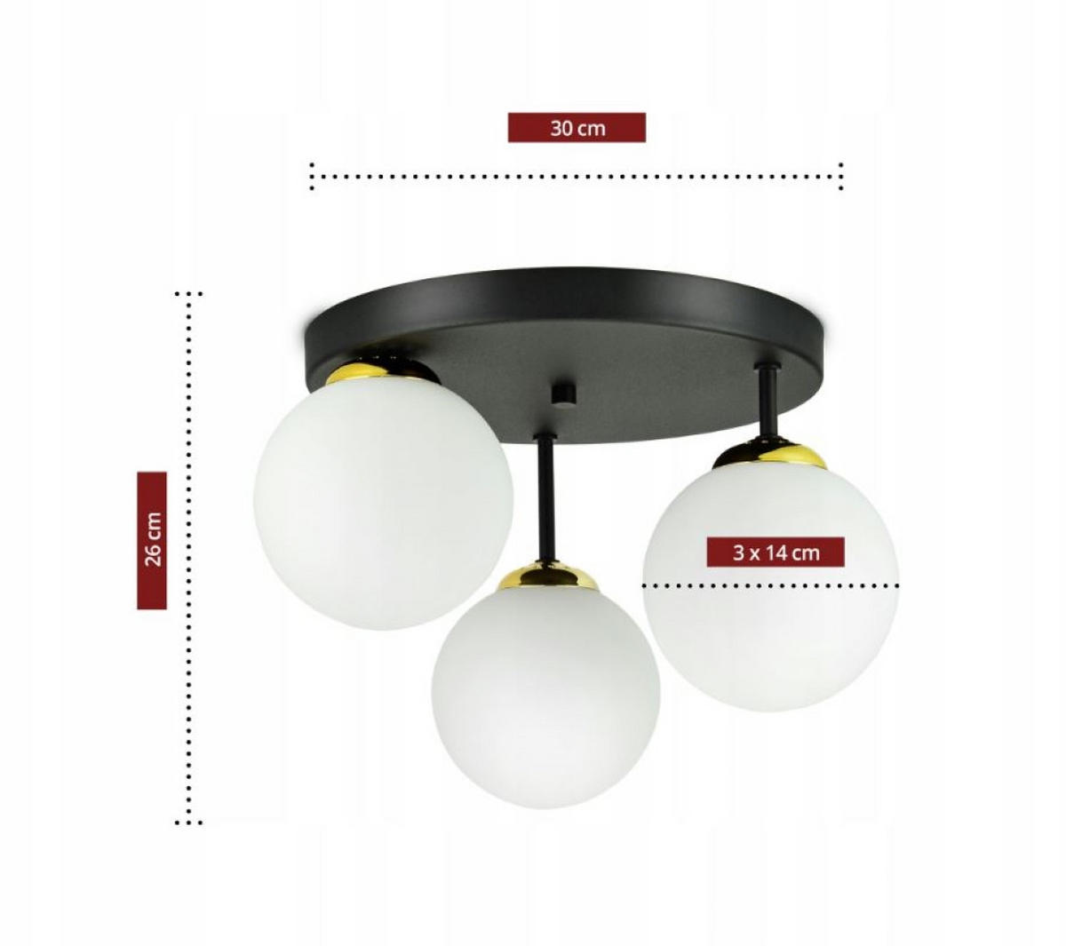 DECKENLEUCHTE Milano Glas - Goldfarben/Schwarz, Glas/Metall (30/30/26cm) - kiki design