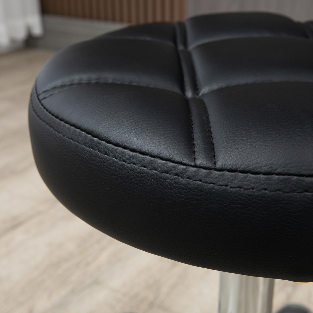 ROLLHOCKER Höhenverstellbarer Arbeitshocker, Drehbarer Salon Hocker für Büro - Schwarz, Leder (35.5/67/35.5cm) - HOMCOM