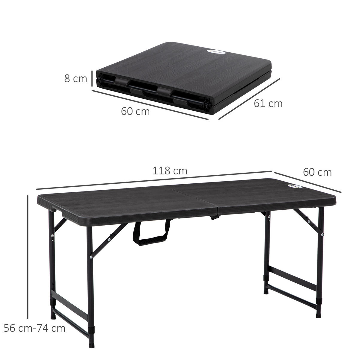 GARTENTISCH DE-14082 klappbar, höhenverstellbar 118x60 cm - Dunkelgrau, Kunststoff (118/60/74cm) - ComfortXL