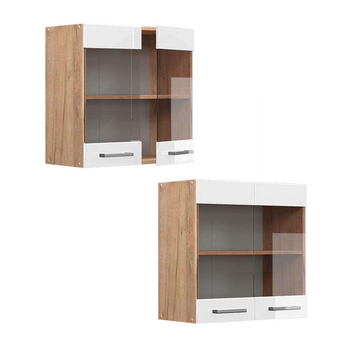KÜCHENGLASSCHRANK R-Line Weiß Hochglanz 60 cm - Honigeiche/Weiß Hochglanz, Holzwerkstoff (60/60/31cm) - Vicco