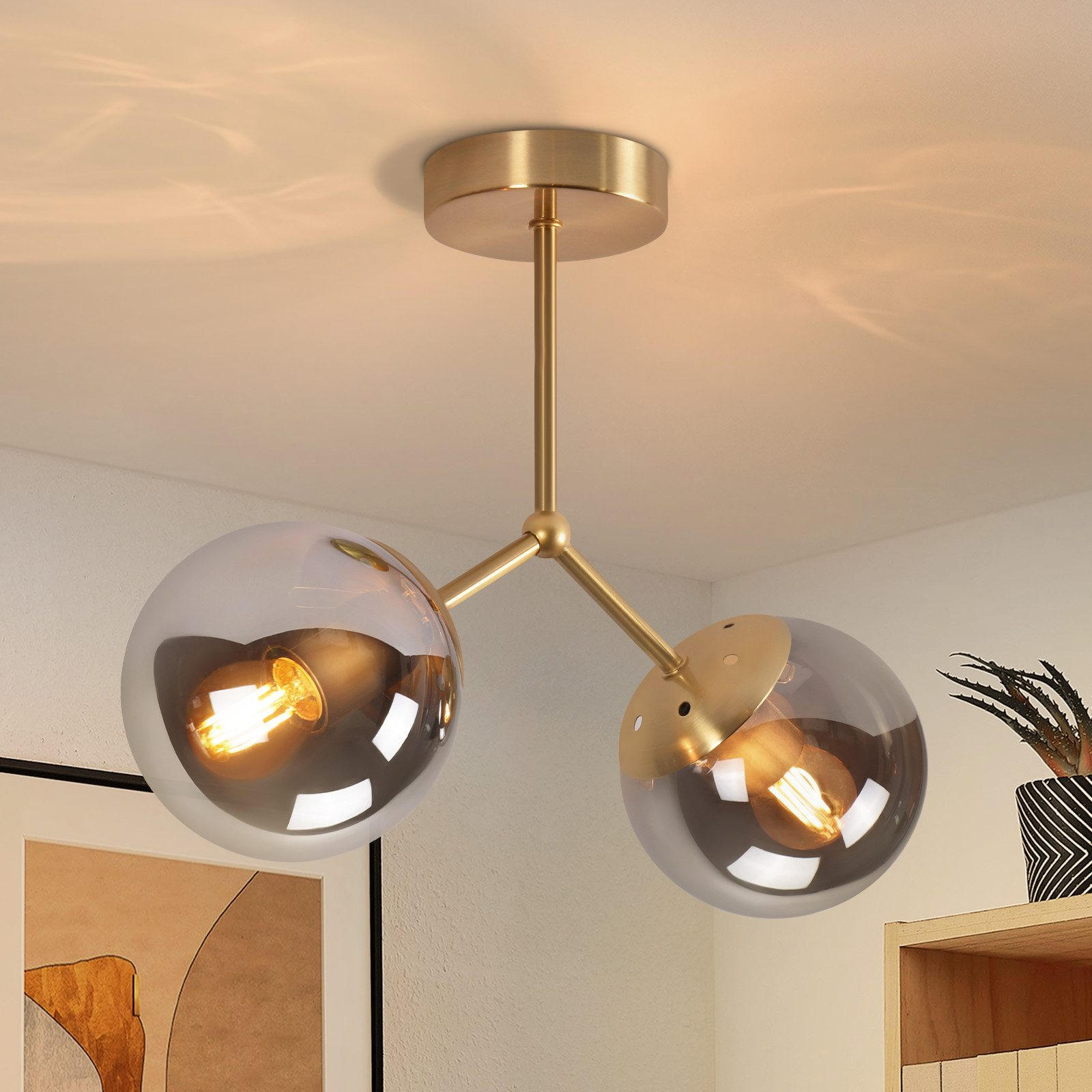 DECKENLEUCHTE Lashley 38/30.5/38cm - Goldfarben, Glas (30.5/38/38cm) - Nettlife