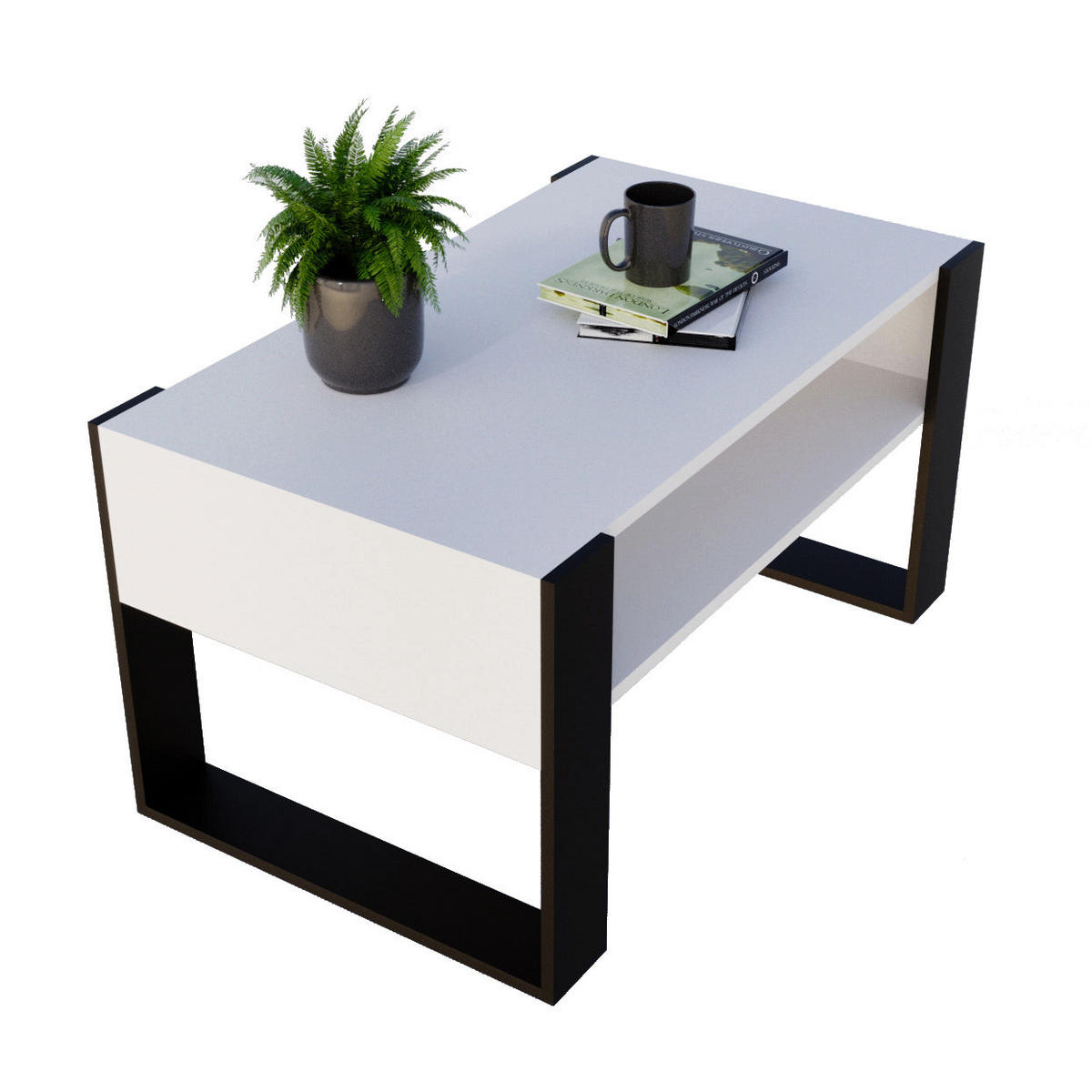 COUCHTISCH KARO 92 - Schwarz/Weiß, Holz (53.6/92/45cm) - Mat-Haus