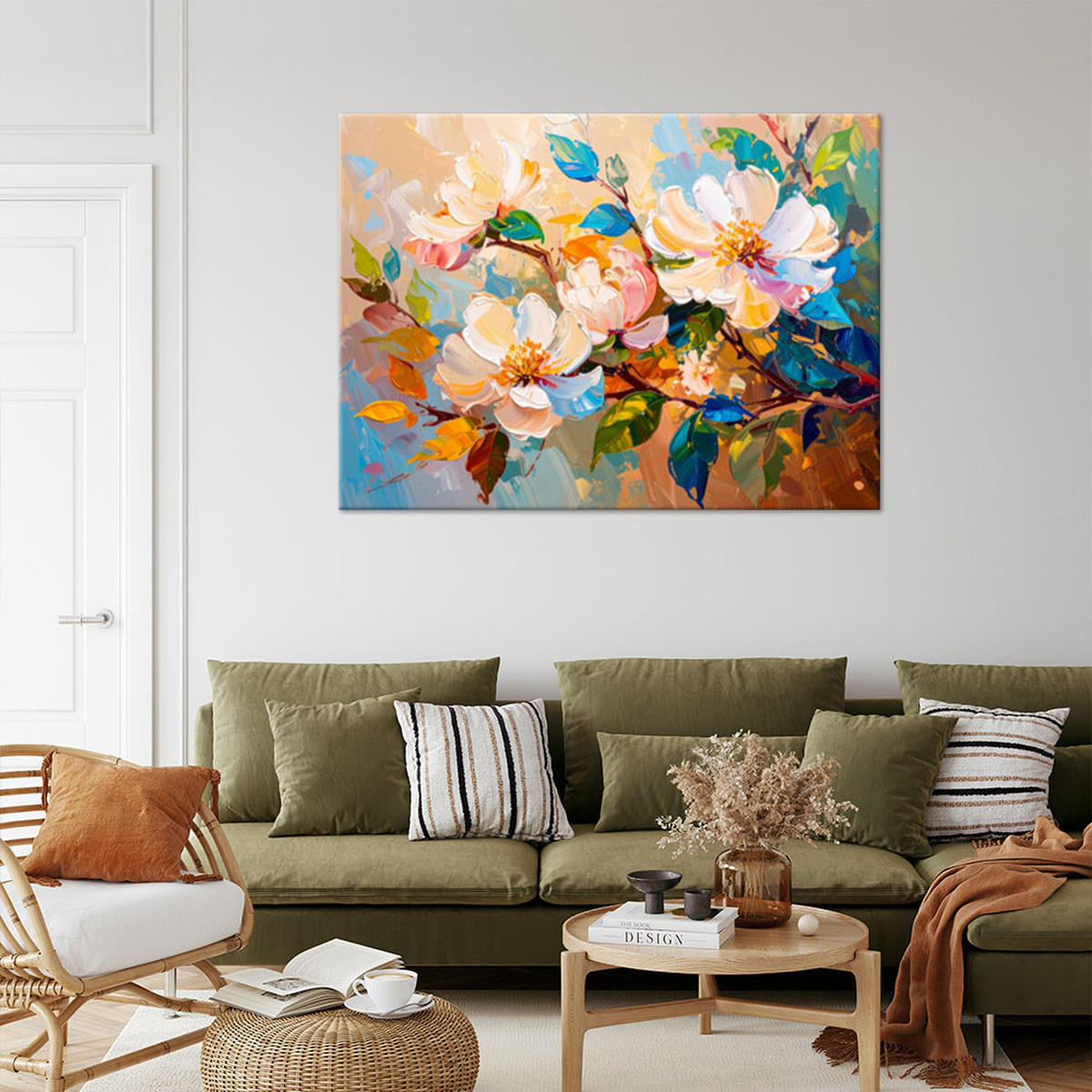 LEINWANDBILD Bunte Blumen Blätter Natur 120x80cm - Multicolor, Textil (120/80cm) - Feeby