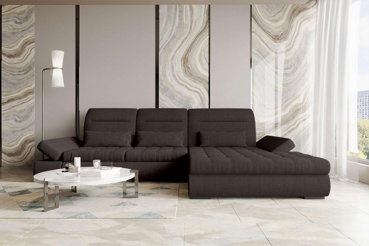 ECKSOFA Toscana Plus Velours inkl. Schlaffunktion - Braun, Textil (300/179cm) - 99rooms