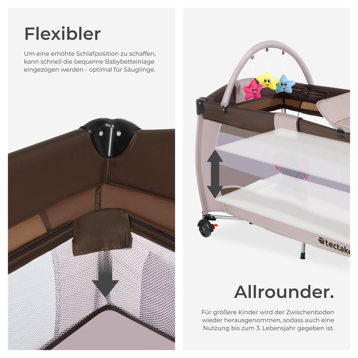 KINDER REISEBETT Elefant,inklusive Tragetasche, 132 x 75 x 104 cm,braun - Braun, Kunststoff (75/104/132cm) - tectake