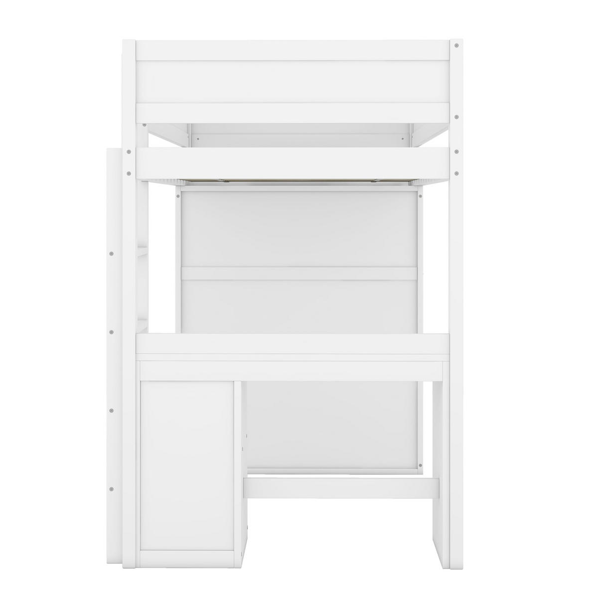 HOCHBETT 90/200 cm weiß mit Schreibtisch und Kleiderschrank mit Matratze - Weiß, Holzwerkstoff (90/200cm) - OKWISH