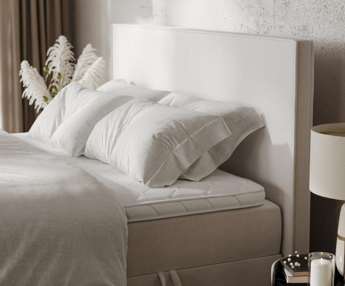 BOXBETT Nuvia 200/200 cm Creme im Paros Stoff - Creme/Schwarz, Holz/Holzwerkstoff (200/200cm) - AltaBeds