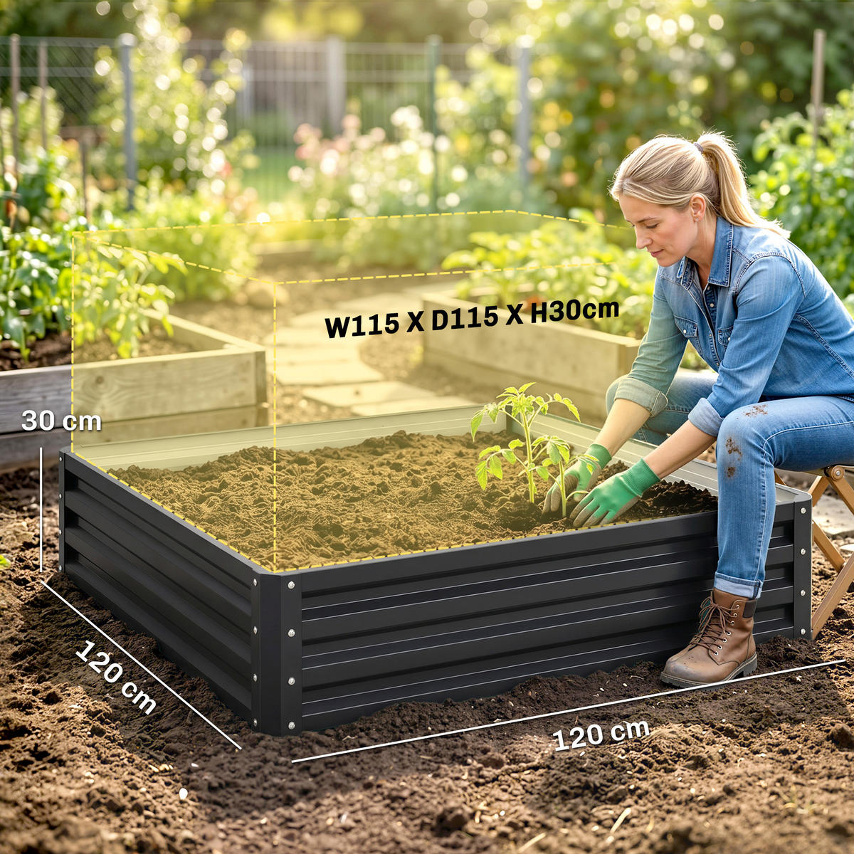 HOCHBEET, Blumenkasten, Gemüsebeet, für Garten, Terrasse, Balkon, Stahl, Grau - Grau, Metall (120/30/120cm) - Outsunny