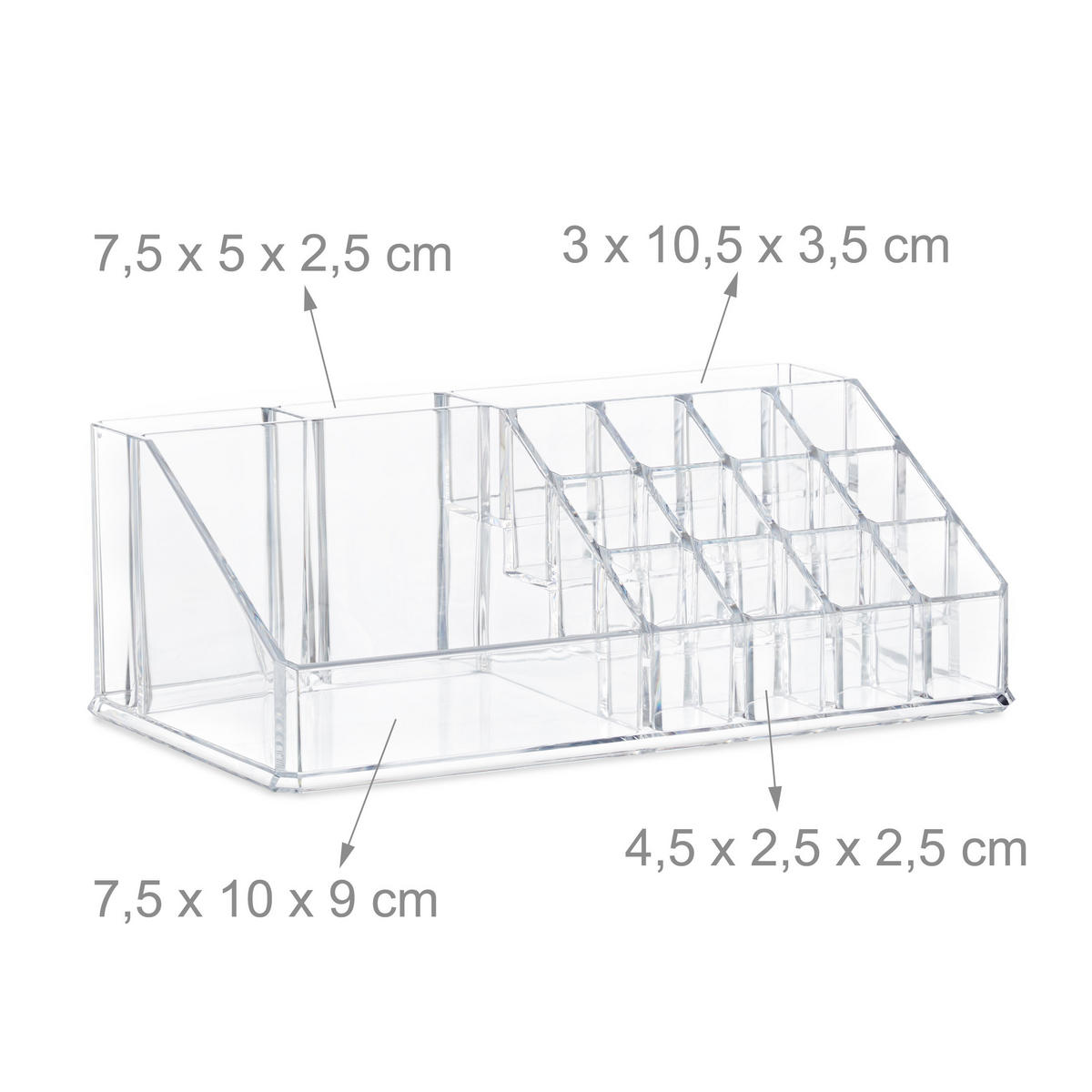 MAKEUP Organizer - Transparent, Kunststoff (23.5/29.5/14cm) - Relaxdays