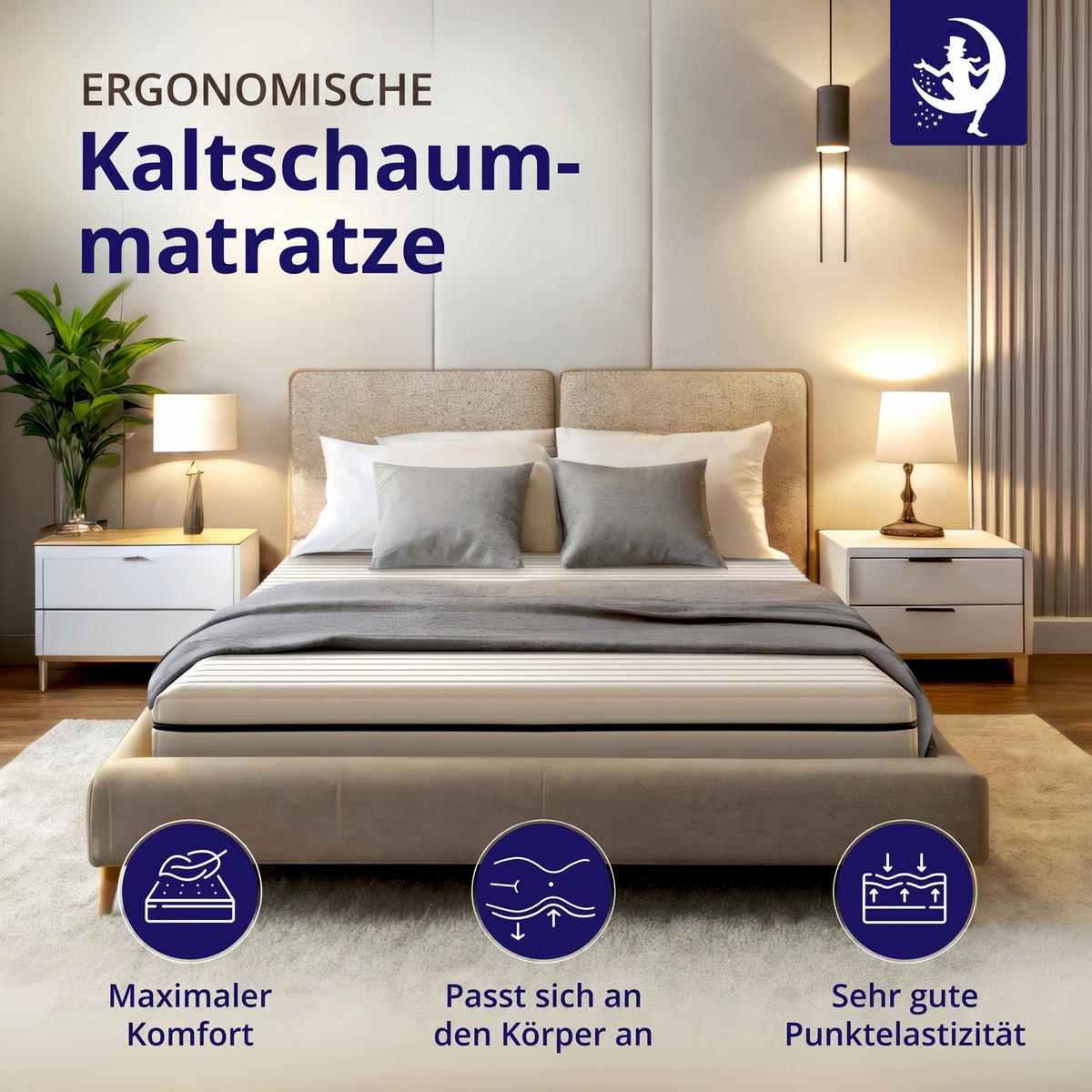 WENDEMATRATZE 140x200 cm Kaltschaum 7 Zonen H2 H3 – ergonomische Matratze 13 cm Höhe mit waschbarem Bezug, Rollmatratze für Lattenrost - Weiß, Textil (140/200cm) - Mister Sandman