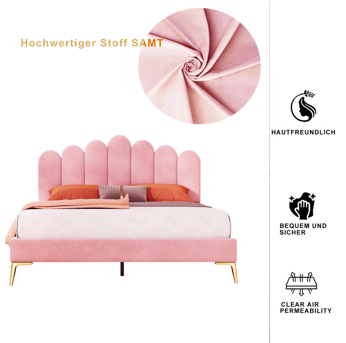 POLSTERBETT 140/200 cm Rosa mit verstellbarem Kopfteil ohne Matratze - Pink, Textil (140/200cm) - MIVRAY