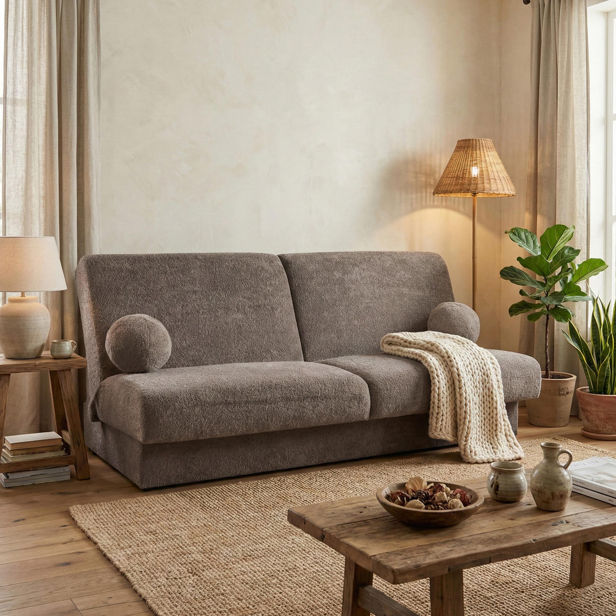 SCHLAFSOFA Beno 3-Sitzer mit Schlaffunktion, Braun - Braun, Textil (199/91/91cm) - Beautysofa