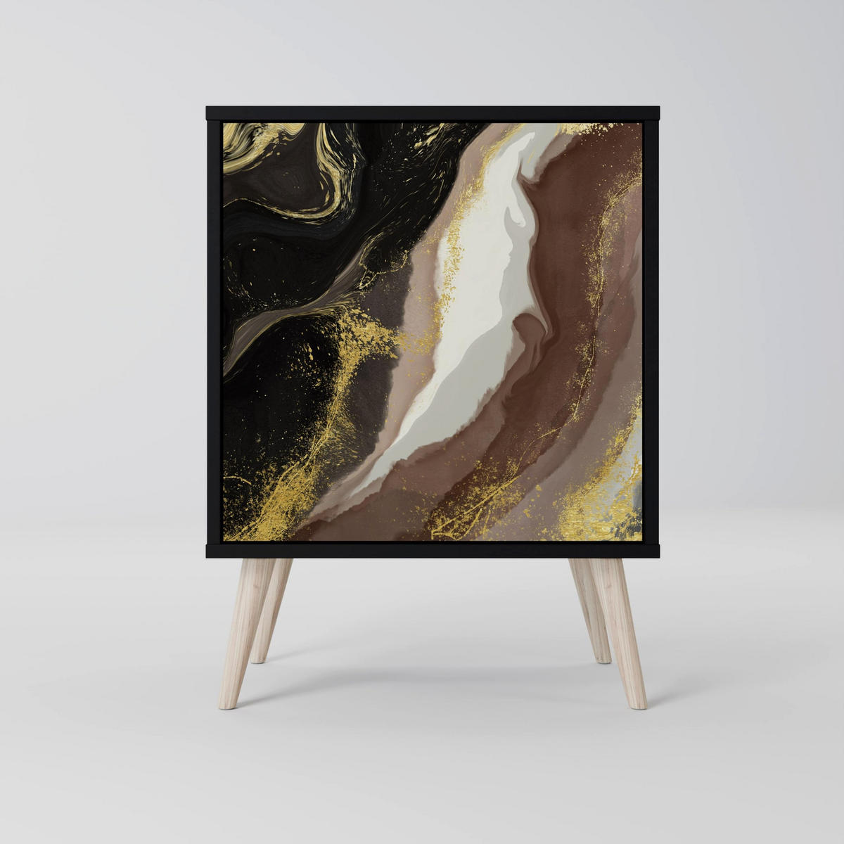 SIDEBOARD GOLD DUST, Schwarz, 57,5x42x70,5 cm, Schwarze Metall-Sternfüße - Multicolor/Schwarz, Holzwerkstoff/Metall (57.5/70.5/42cm) - SpaceRebels