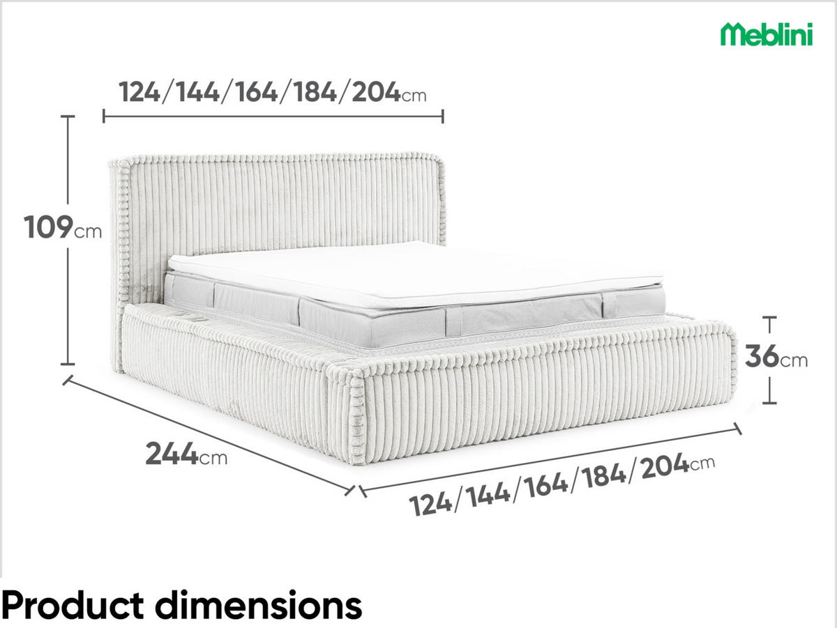 POLSTERBETT MESUT - Hellgrau, Textil (120/200cm) - Meblini