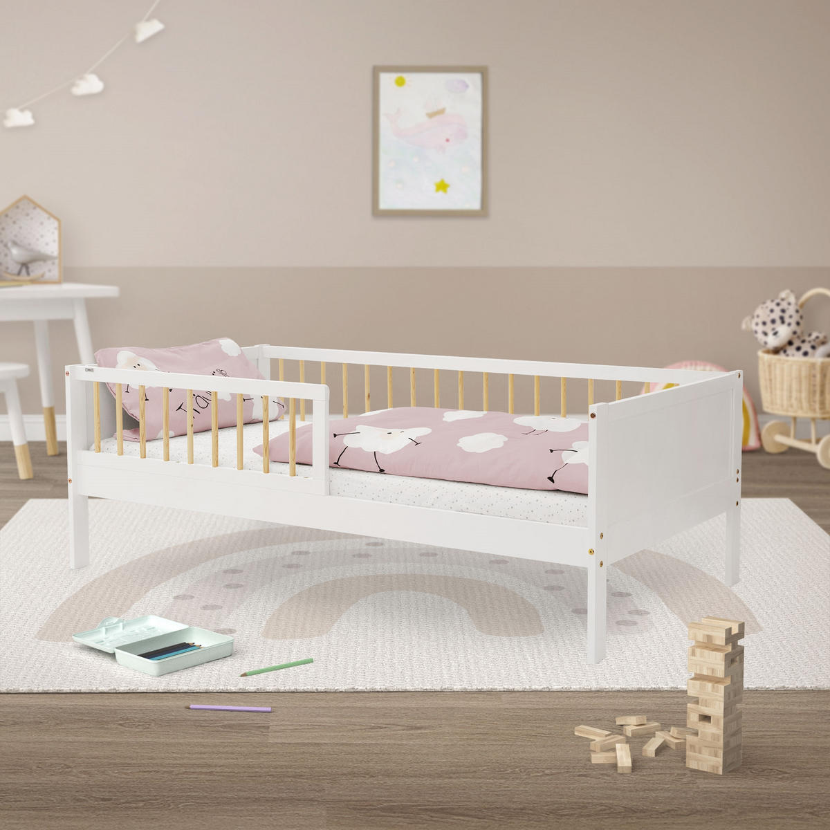 KINDERBETT 80x160 cm Weiß/Natur - Multicolor, Holz (80/160cm) - ML-DESIGN