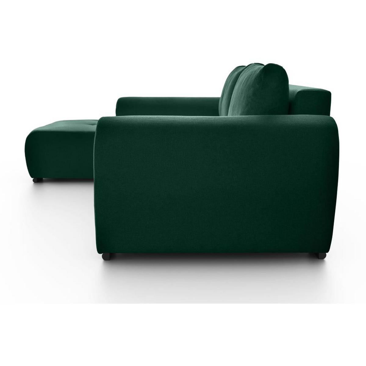ECKSCHLAFSOFA Diana mt Bettkasten dunkelgrün links - Dunkelgrün/Schwarz, Textil (255/175cm) - Beautysofa