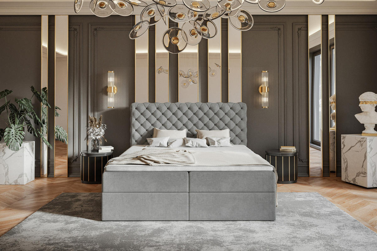 BOXSPRINGBETT 160x200 cm Doro mit Bettkasten, Matratze, Topper, Hellgrau - Hellgrau, Holz/Textil (160/200cm) - Emporius