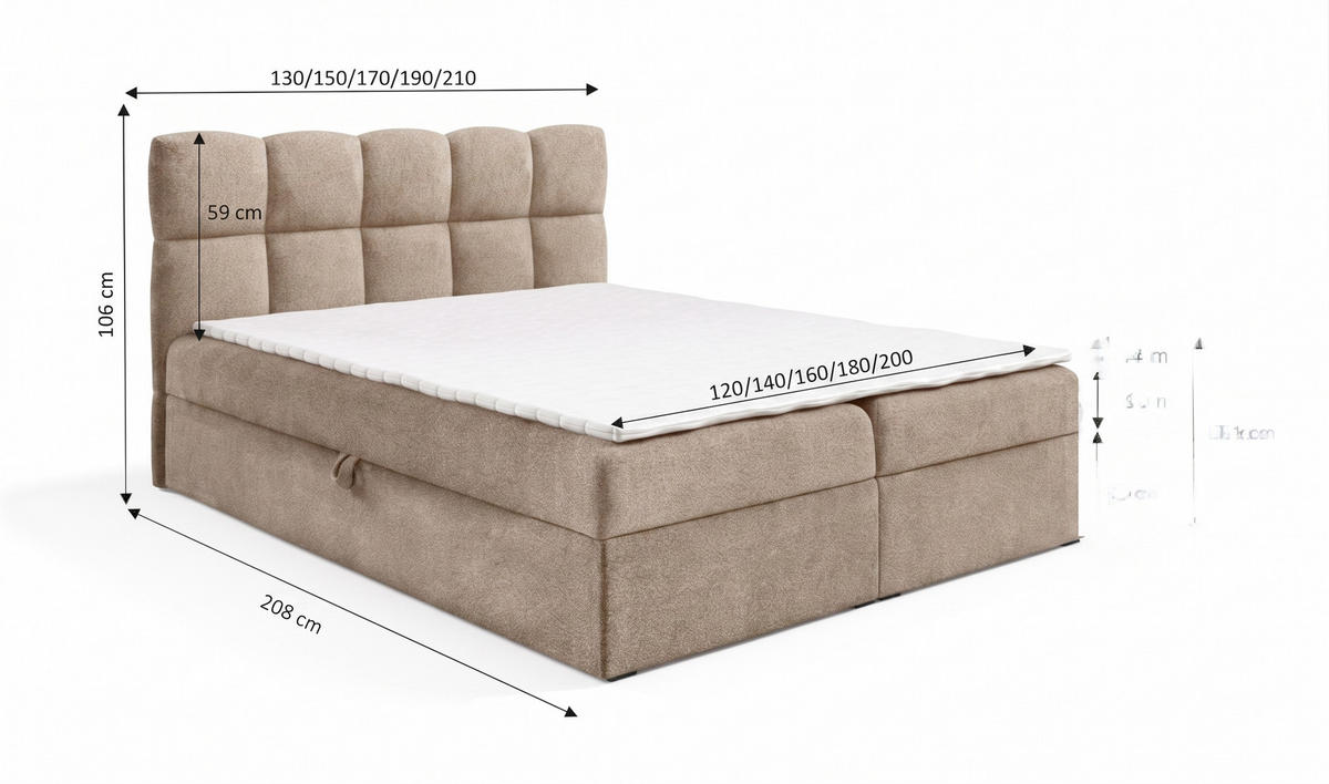 BOXSPRINGBETT mit zwei Stauräume 120x200 cm in Beige - Beige, Textil (120/200cm) - Home Collective