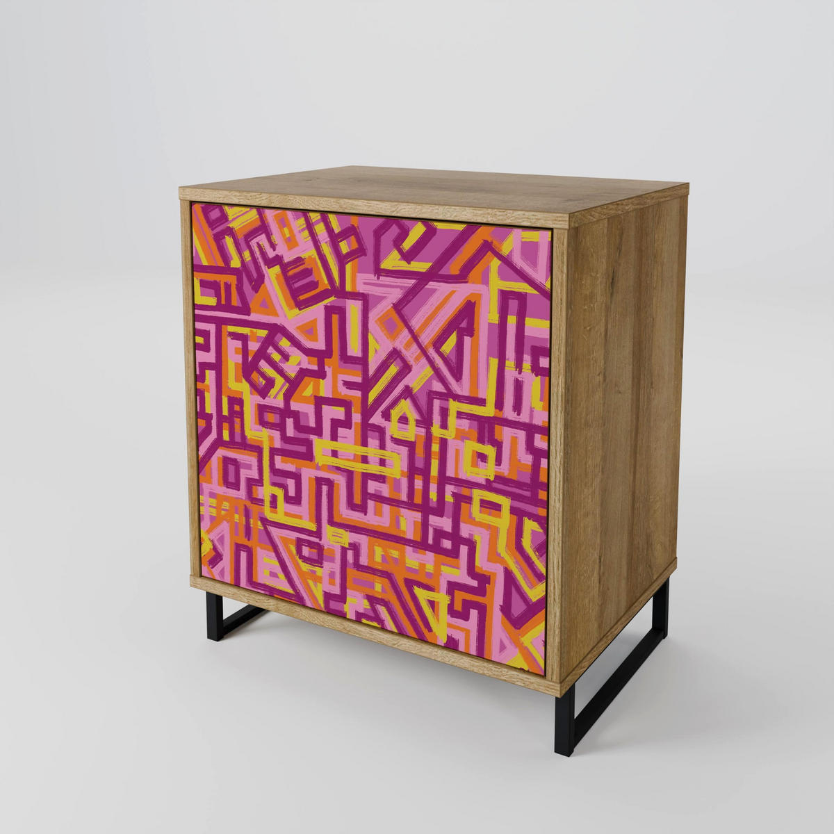 SIDEBOARD LOVELY MEMORIES, Eichefarben, 57,5x42x75,5 cm, Goldfarbene Metallfüße - Eichefarben/Goldfarben, Holzwerkstoff/Metall (57.5/75.5/42cm) - SpaceRebels