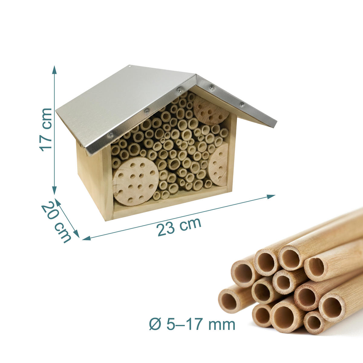 BIENENHOTEL - Hellbraun, Holz/Metall (23/17/20cm) - Relaxdays