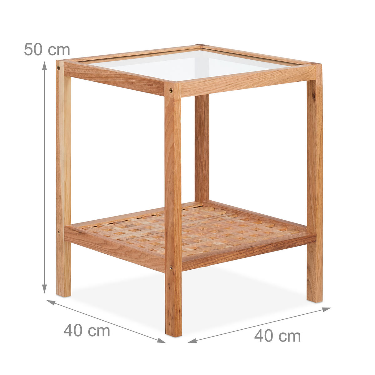 BEISTELLTISCH - Hellbraun, Glas/Holz (40/40/50cm) - Relaxdays