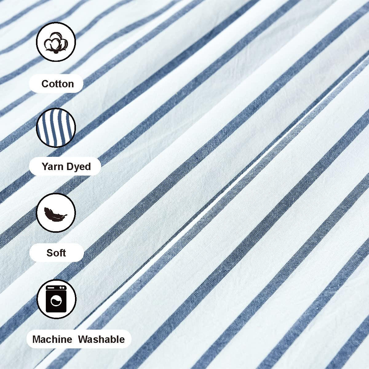 DUSCHVORHANG Blau Leinen Stil maschinenwaschbar wasserdicht breit lang - Blau, Textil (183/183cm) - MCBOSON