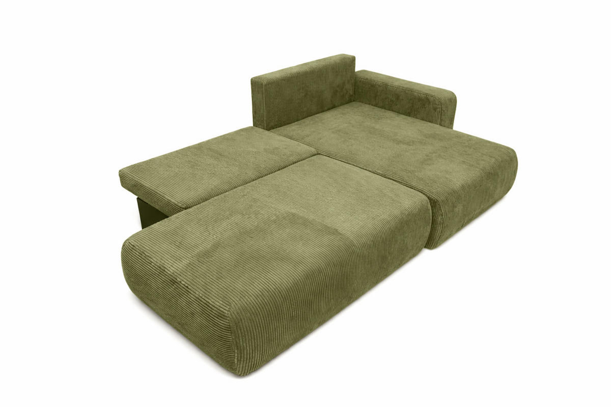 ECKSOFA Mit Schlaffunktion Und Bettkasten, Cordstoff Poso, Olive, Rechts, OPEN XL - Olivgrün, Holz (262/145cm) - Kaiser Möbel