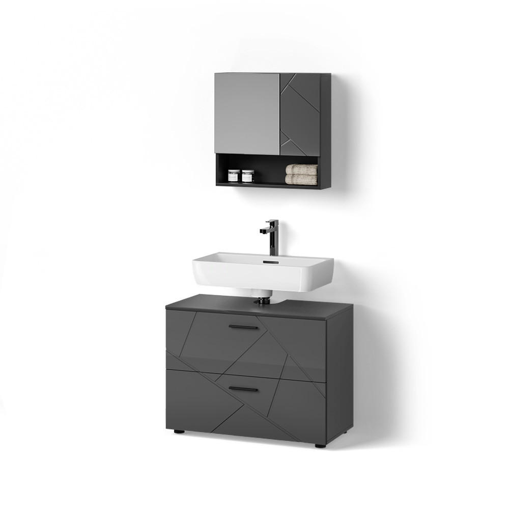 BADMÖBEL-SET Ronco Anthrazit Hochglanz 2 Teile - Schwarz Hochglanz/Anthrazit, Holzwerkstoff (80/58/41cm) - Livinity®