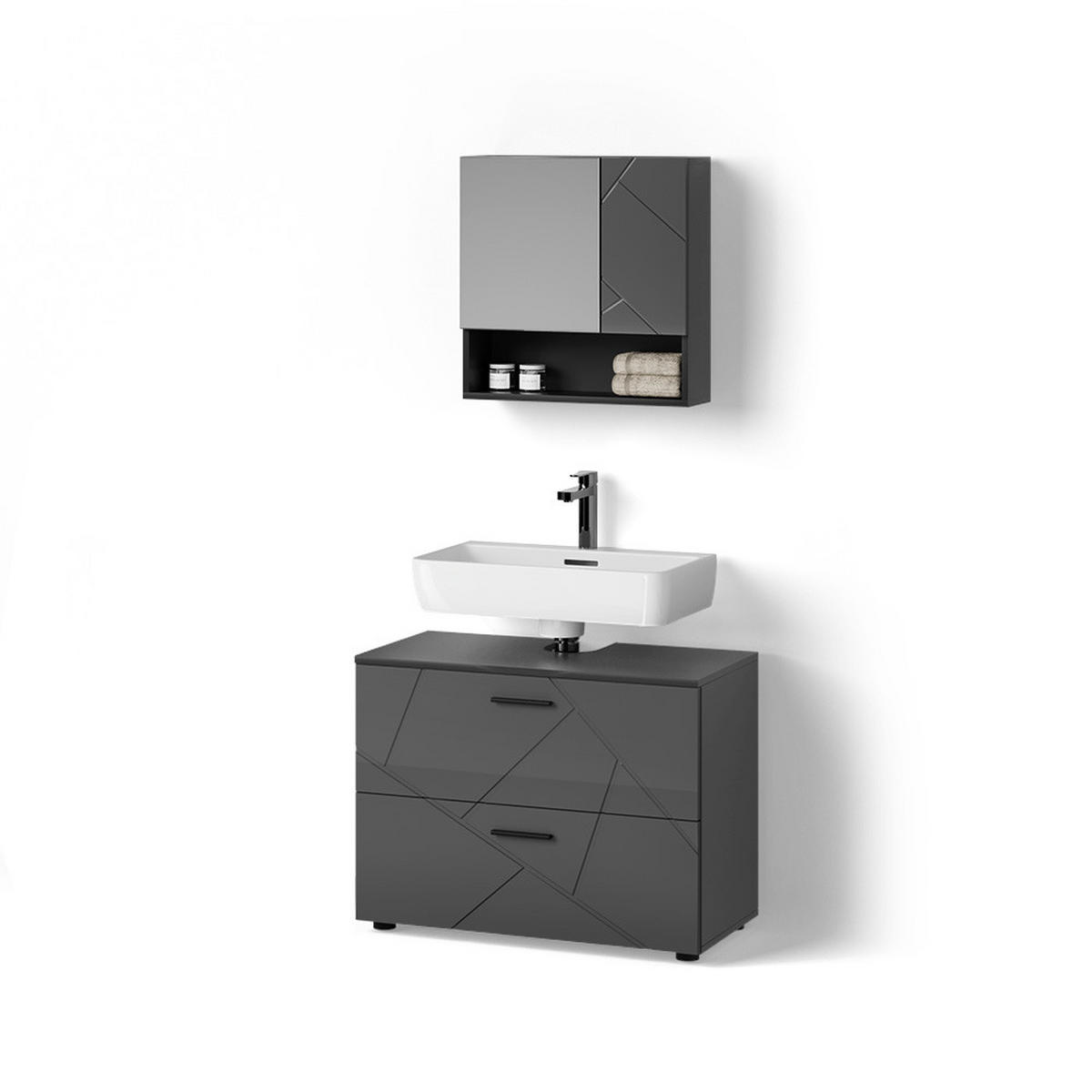 BADMÖBEL-SET Ronco Anthrazit Hochglanz 2 Teile - Anthrazit, Holzwerkstoff (80/58/41cm) - Livinity®