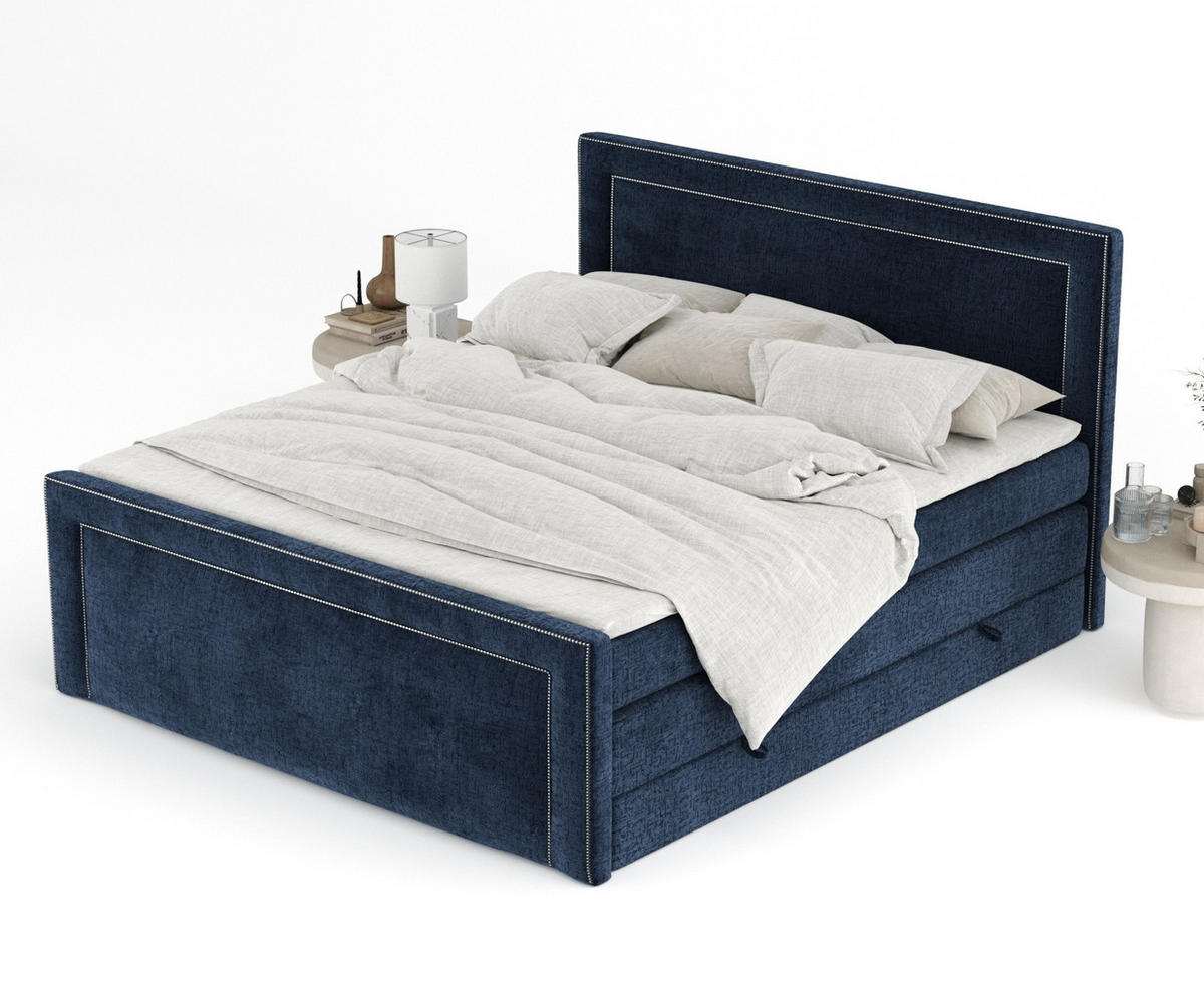BOXSPRINGBETT Luxora Marineblau 140/200 cm - Schwarz/Dunkelblau, Holz/Holzwerkstoff (140/200cm) - Maison de Reve