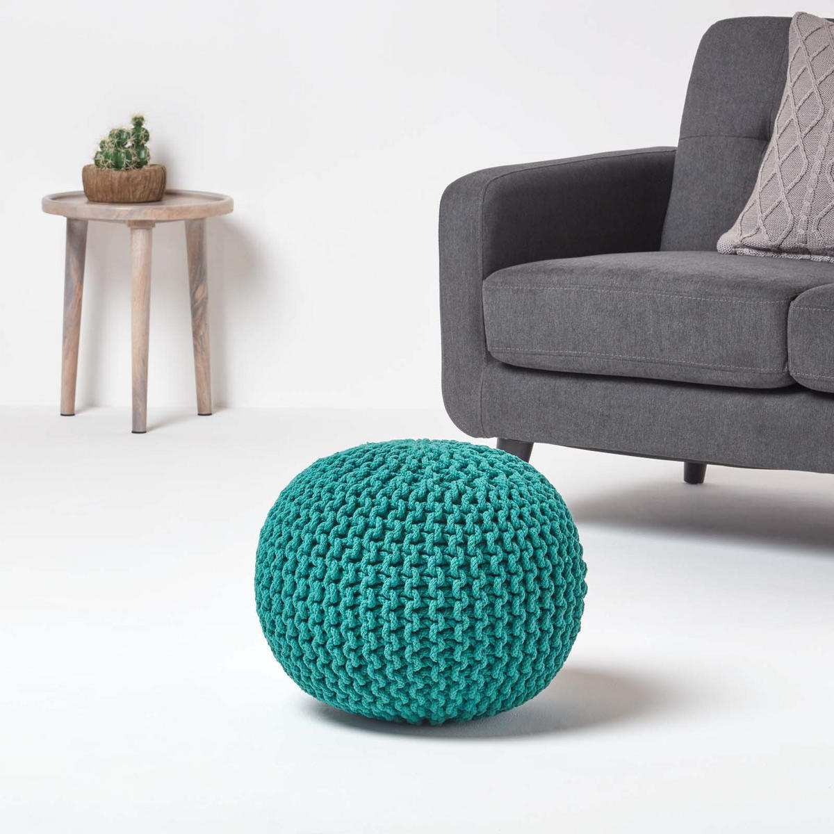 STRICK-POUF petrol-grün, 40/40/35 cm - Grün, Textil (40/35/40cm) - Homescapes